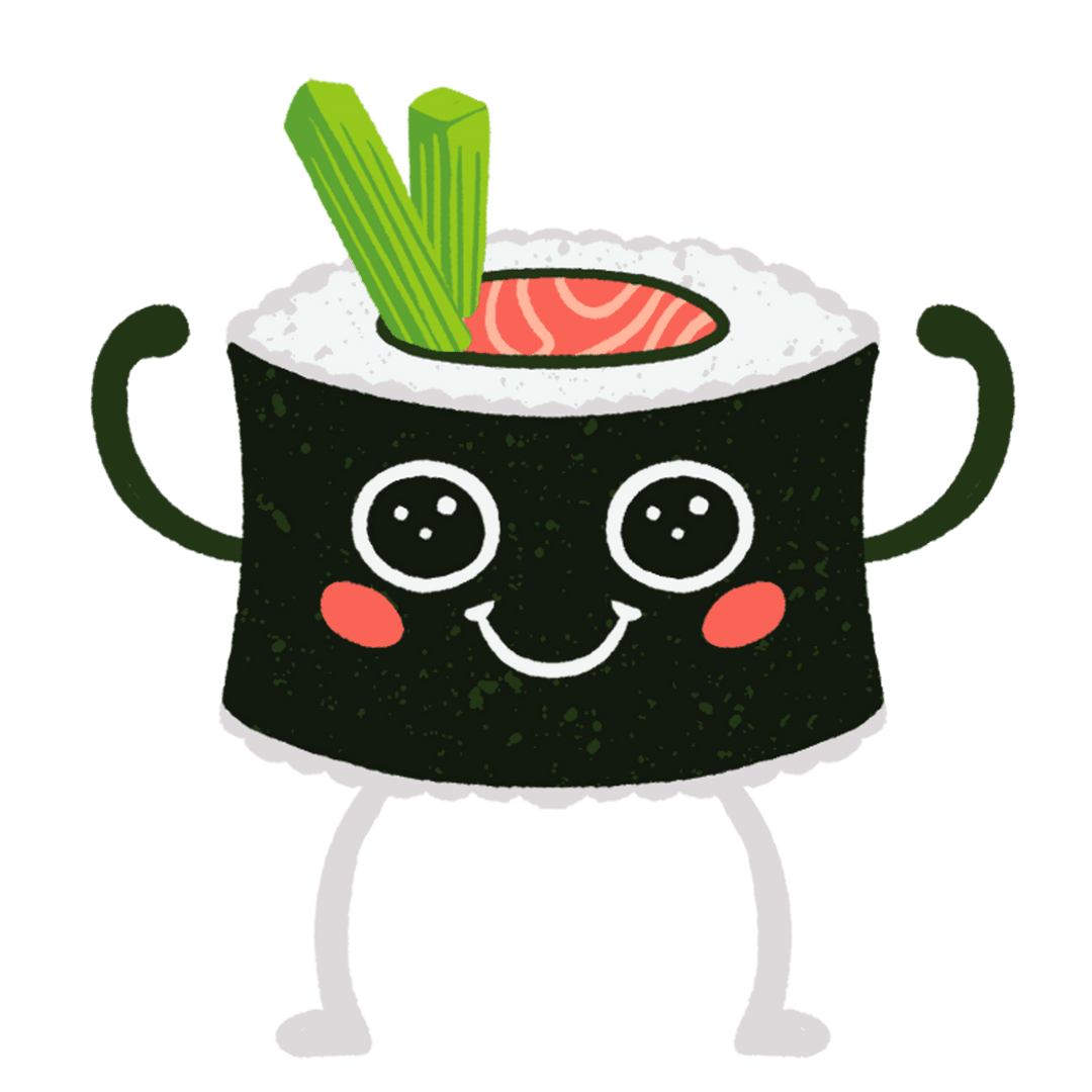 Smiling Sushi Roll with Transparent Background and Cheerful Expression