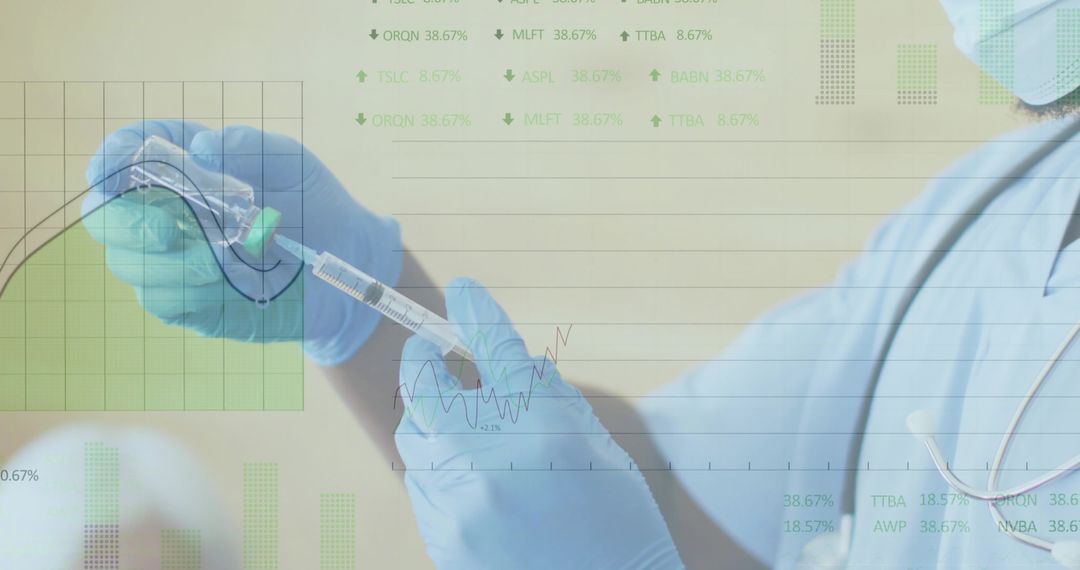 Clinician Connecting Syringe to IV with Data Overlay in Clinic