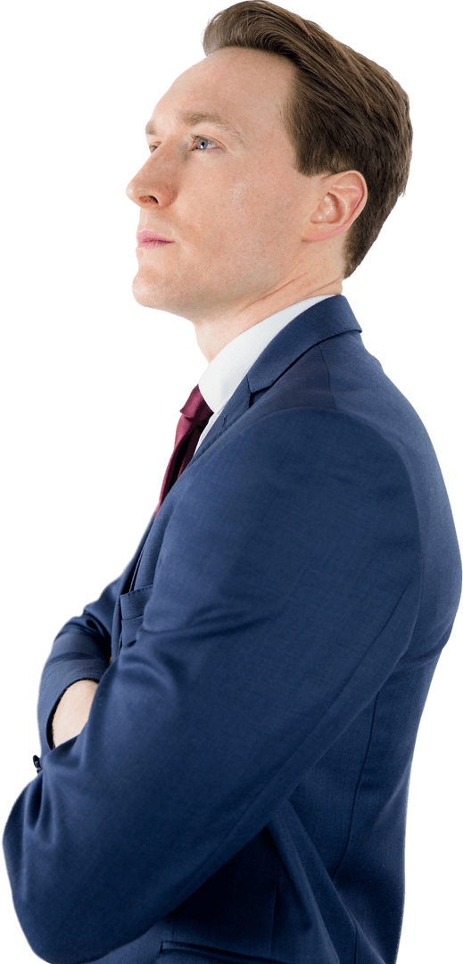 Thoughtful Businessman in Suit Pondering with Transparent Background