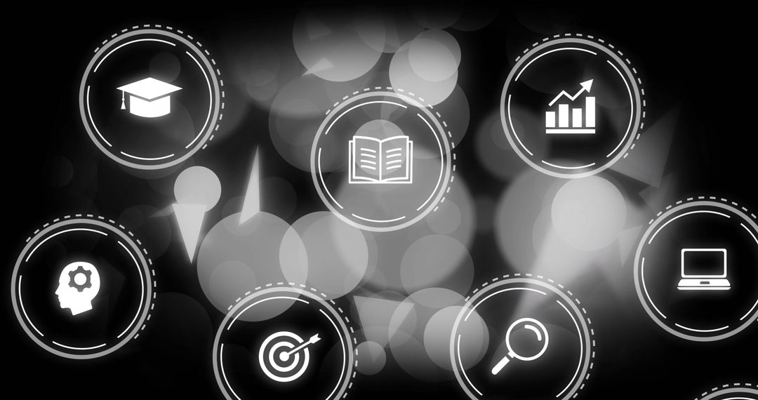 Network Connections with Digital Icons on Black Background