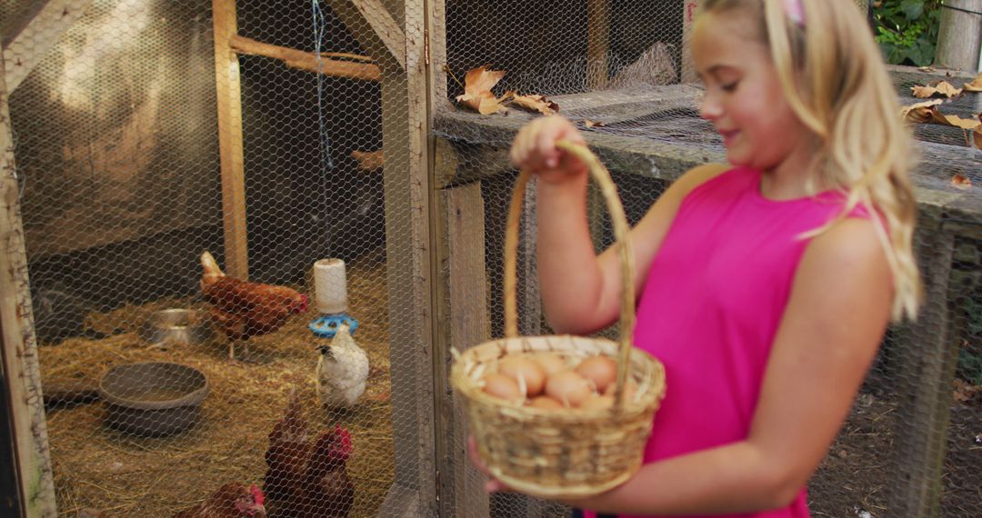 Girl Collecting Fresh Eggs from Chicken Coop in Backyard - Free Images, Stock Photos and Pictures on Pikwizard.com