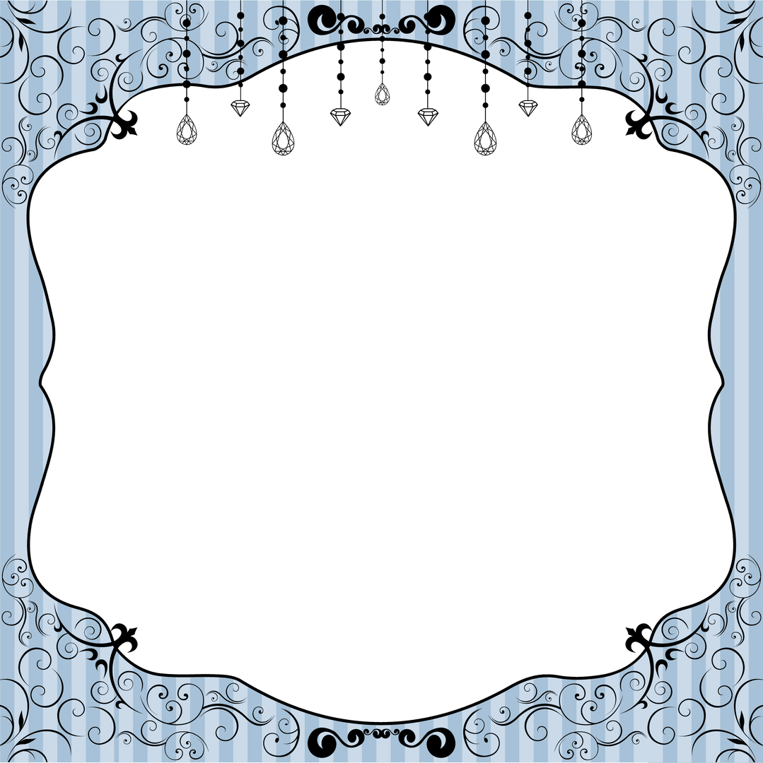 Flat Ornamental Frame with Teal Panel and Black Scrollwork on Transparent Background