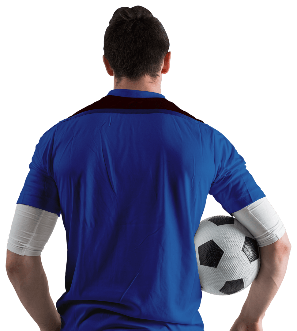 Transparent Football Player Holding Ball in Blue Kit