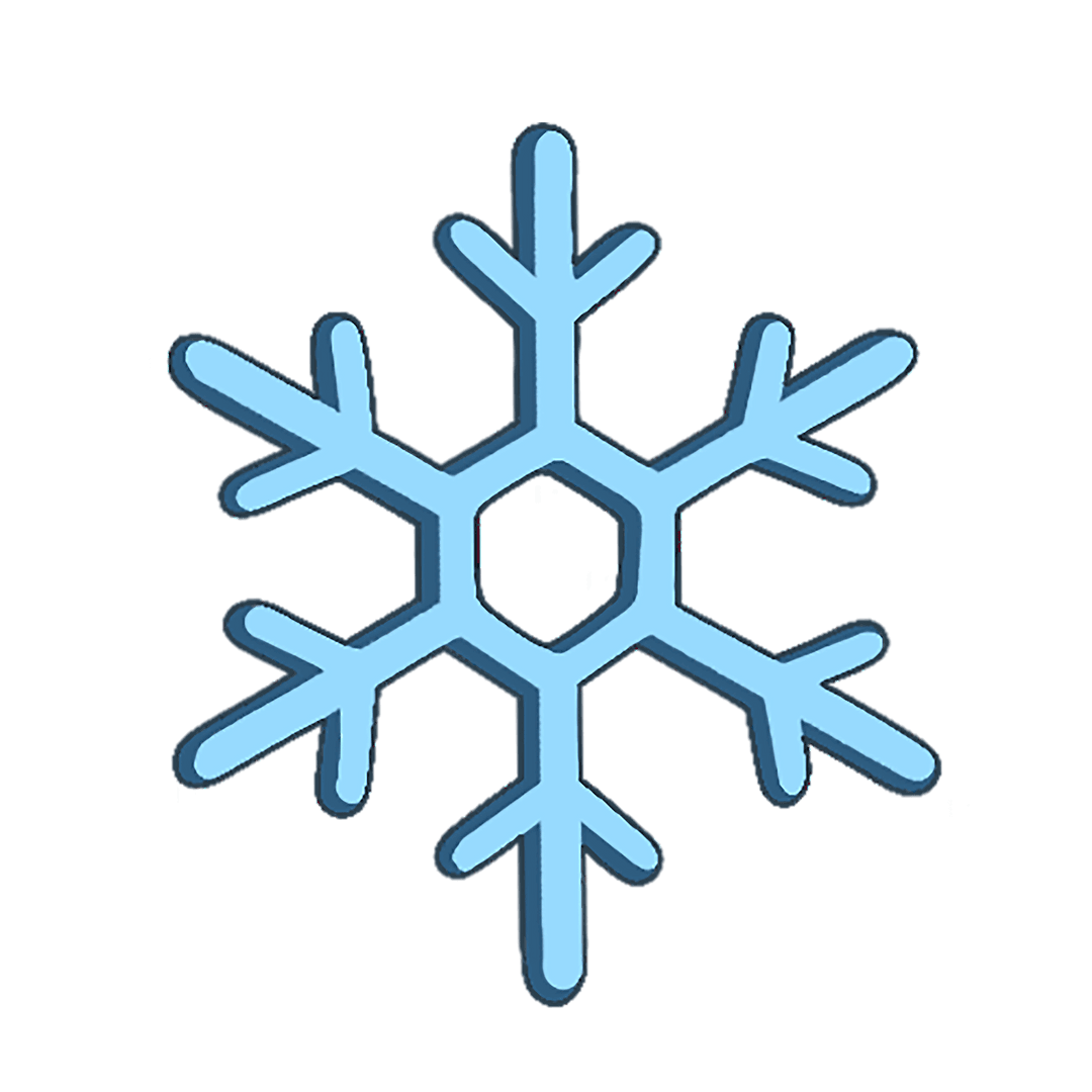 Flat Transparent Blue Snowflake Icon with Six Arms