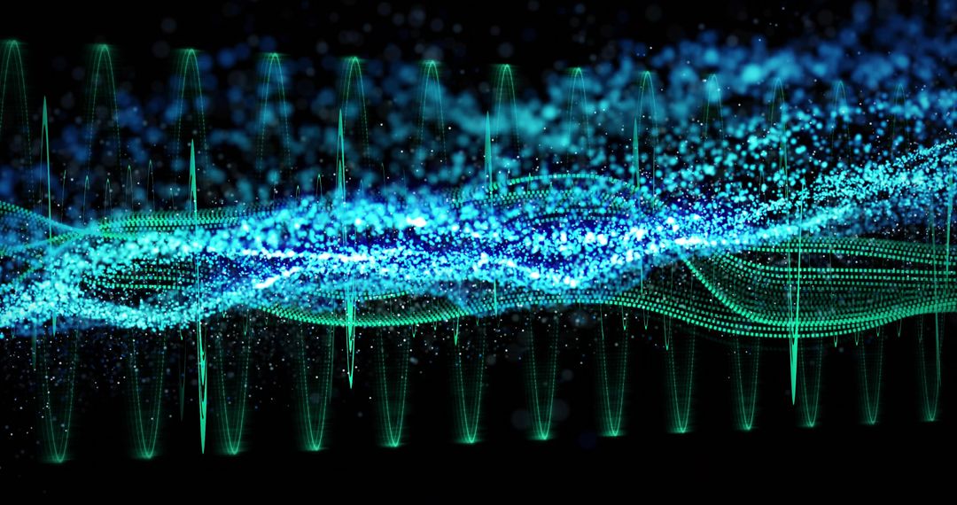 Flowing Turquoise and Blue Particles on Dark Digital Canvas