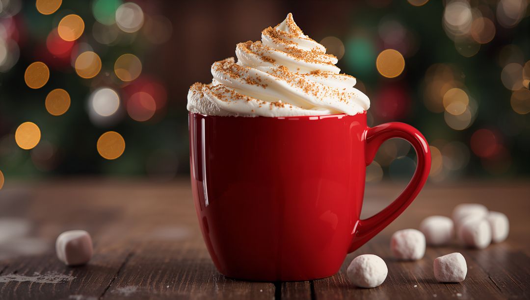 Festive Red Mug with Whipped Cream and Marshmallows