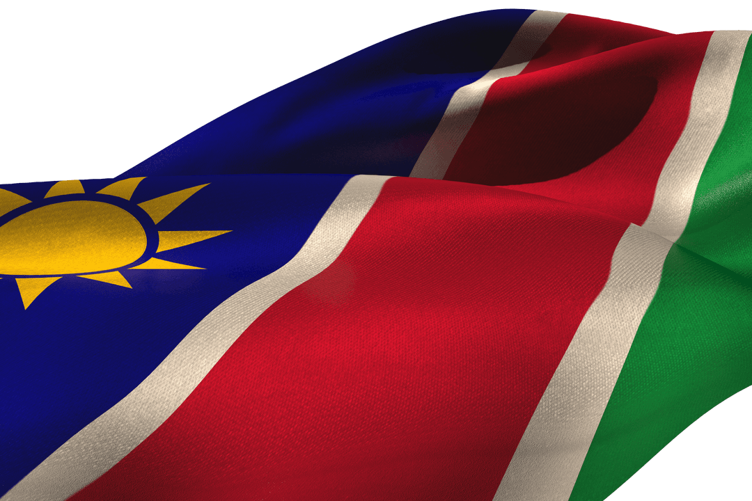 Close-Up of Namibia Flag Waving with Transparent Background