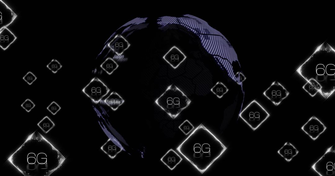 6G Network Symbols Surrounding Digital Globe
