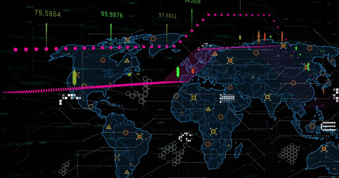 Global Data Processing Over Digital World Map Concept