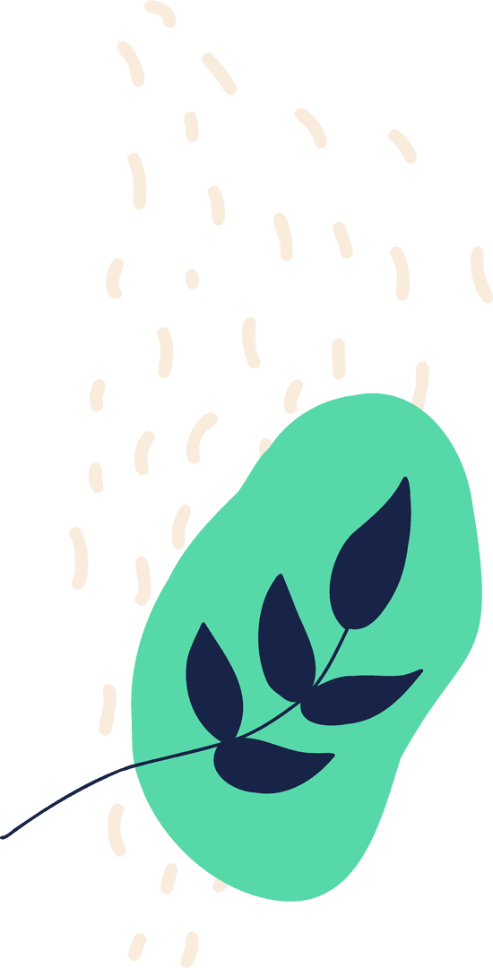 Mint Green Element with Navy Leaf on Transparent Background