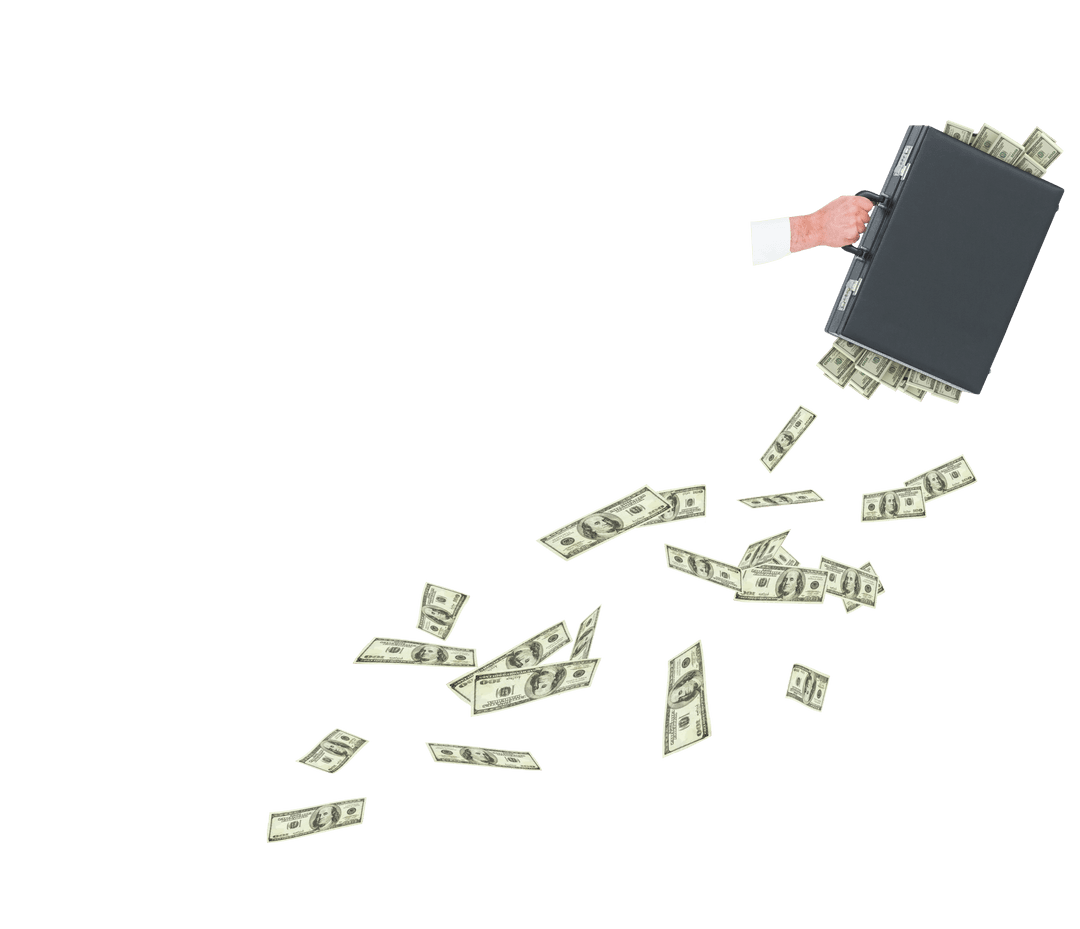 Transparent Suitcase with Falling Money Illustrating Financial Environment