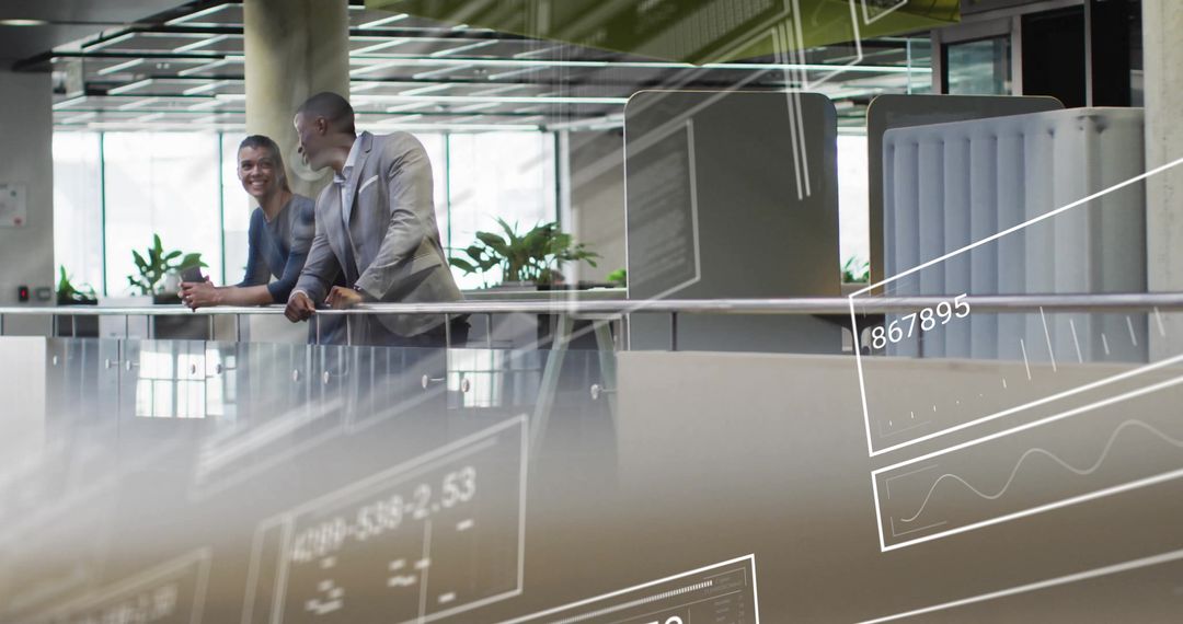 Diverse Colleagues Discussing Business with Digital Overlay