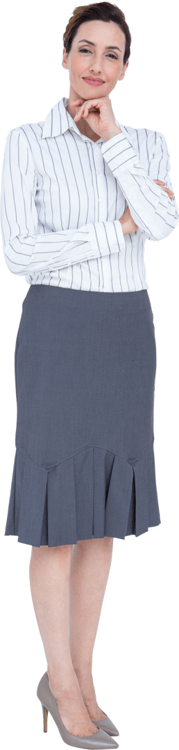 Happy Caucasian Businesswoman Thinking on Transparent Background