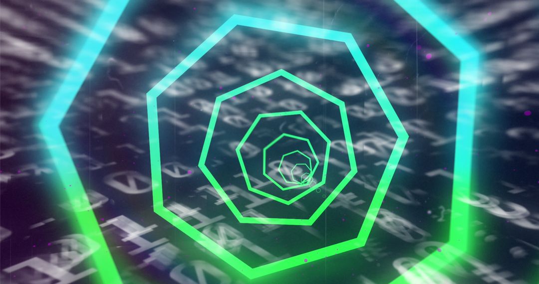 Neon Tunnel with Binary Code and Digital Interface Concept