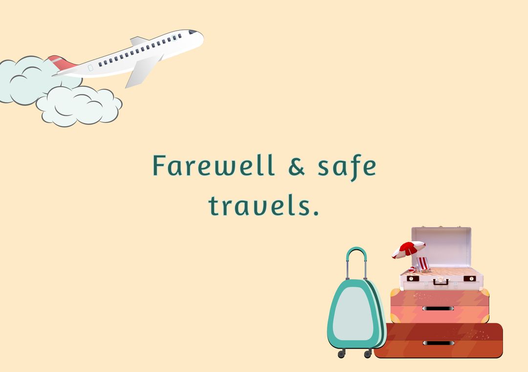 Farewell Message with Airplane and Luggage Illustration on Peach Background - Download Free Stock Templates Pikwizard.com