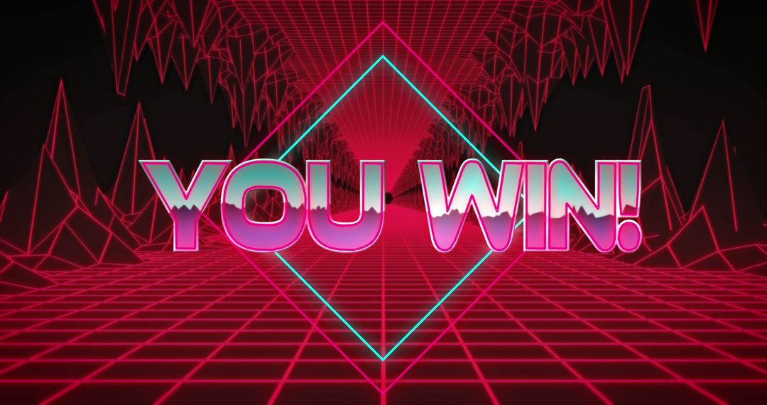 Retro Futuristic Gaming Victory Screen in Neon Graphics