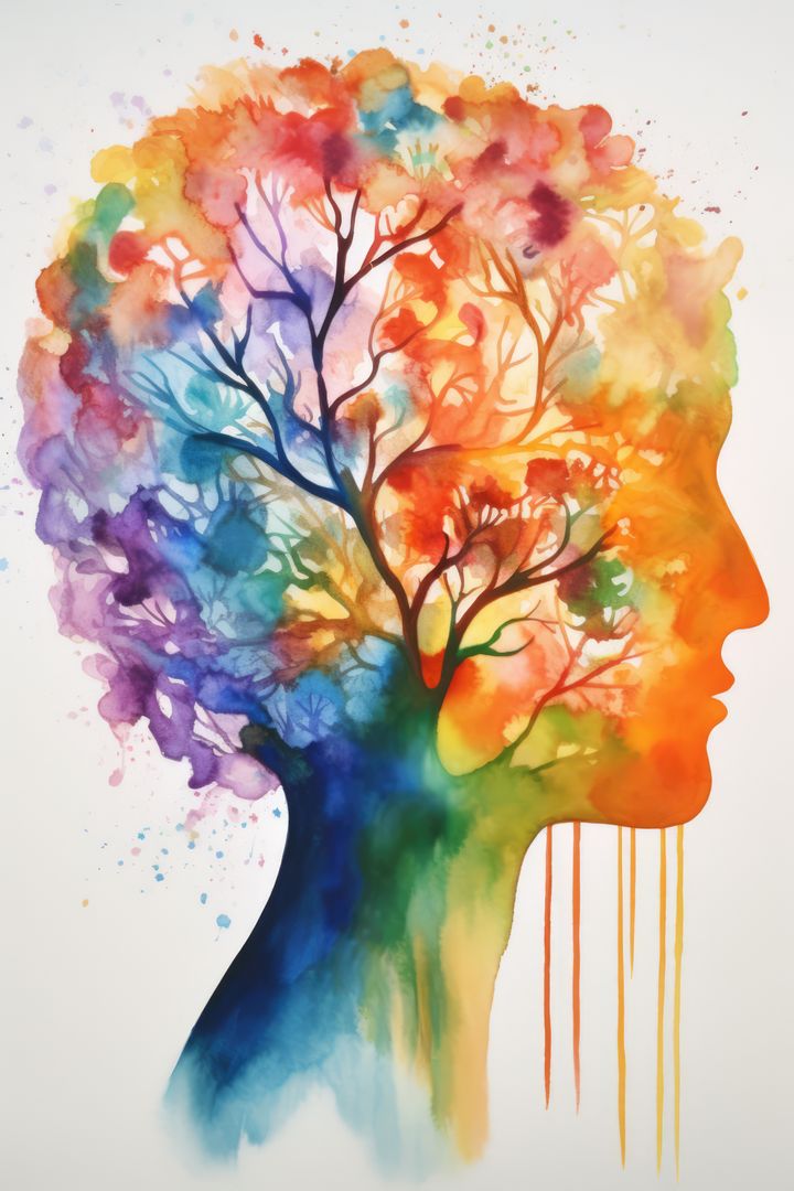 Creative Colorful Mind with Tree Silhouette in Watercolor Art - Free Images, Stock Photos and Pictures on Pikwizard.com