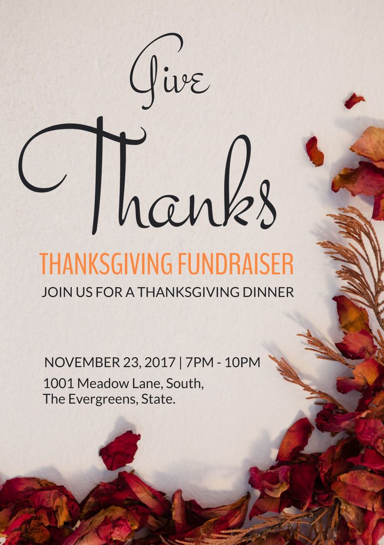 Elegant Thanksgiving Fundraiser Invitation with Autumn Leaves