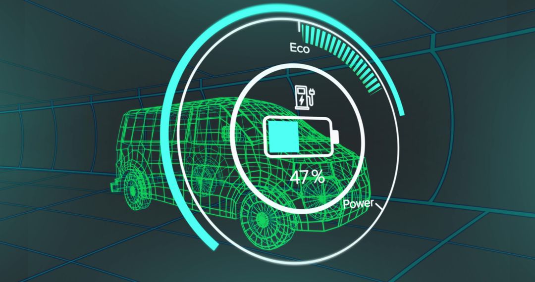 Futuristic Van and Digital Speedometer in Virtual Space