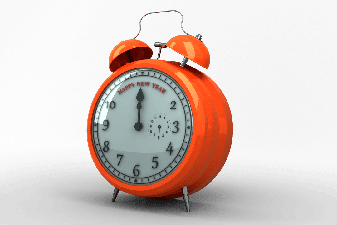 Orange Alarm Clock with New Year Text on Transparent Background
