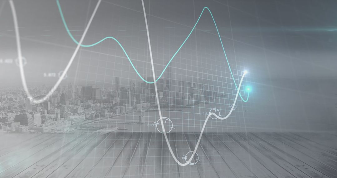 Futuristic Digital Graphs with Cityscape Background