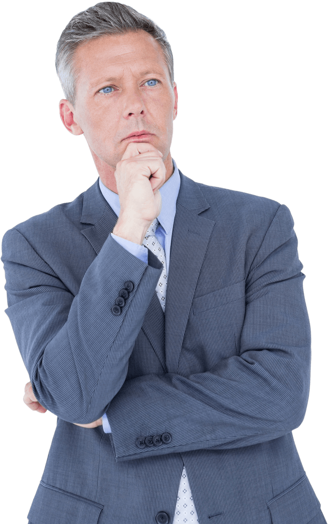 Thoughtful Businessman in Suit with Transparent Background