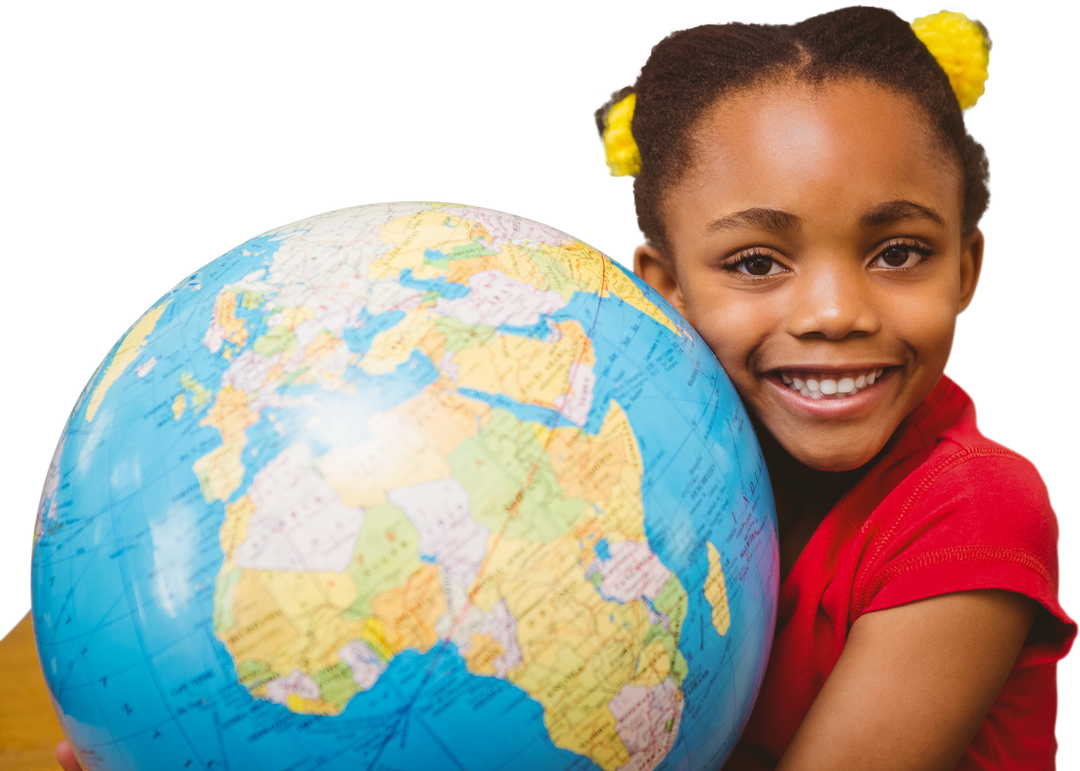 Smiling African American Girl Embracing Globe against Transparent Background - Download Free Stock Images Pikwizard.com