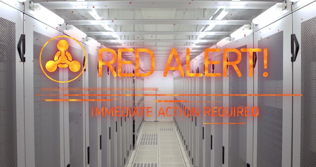 Server Room with Red Alert Crisis Notification