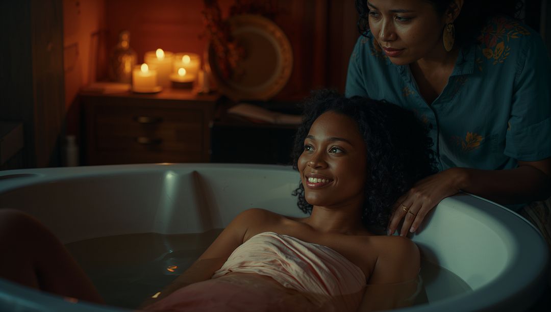 Doula Support in Relaxing Bathtub Setting