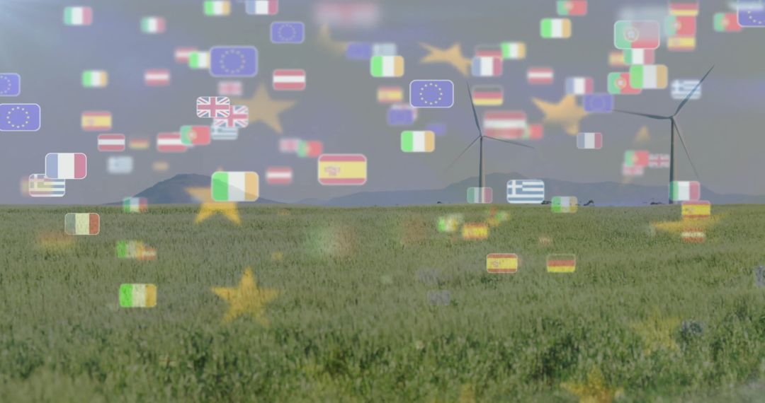 International Flags Over Horizon Symbolizing Unity and Diversity