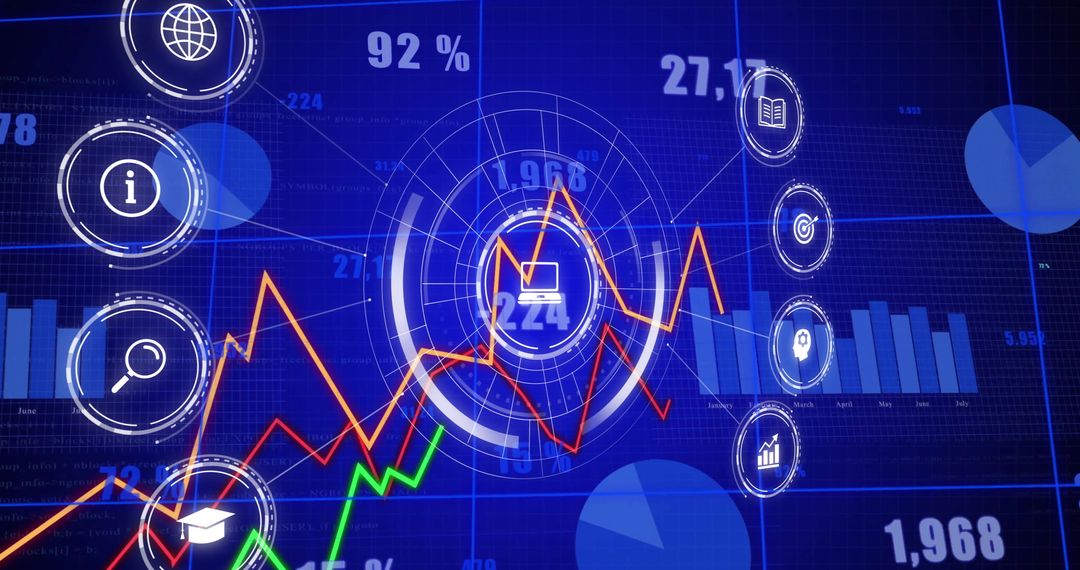 Data Analytics and Technology Network with Digital Icons