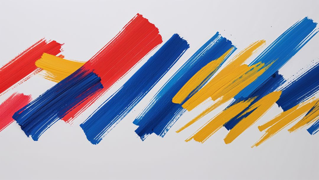 Abstract Brushstrokes in Bold Primary Colors on White Background