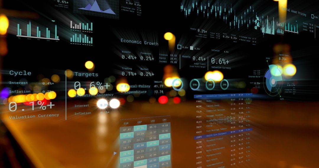 Abstract Financial Data Display Over Urban Landscape