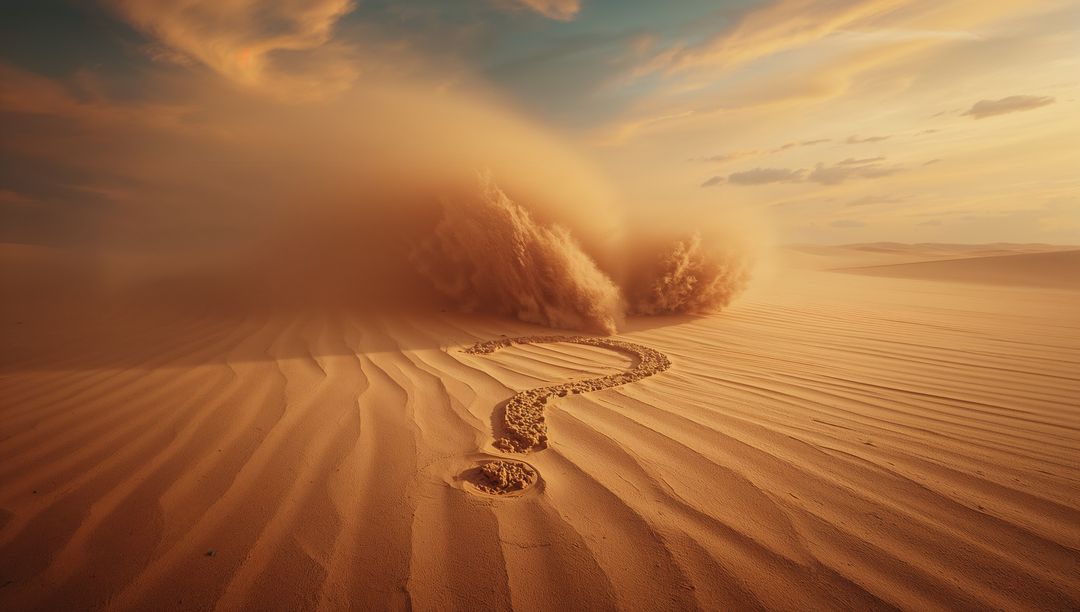 Mysterious Question Mark Carved on Desert Dunes at Golden Hour