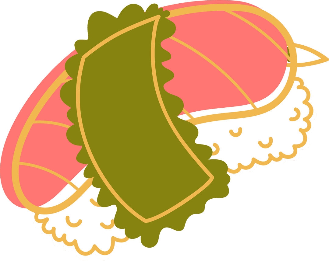 Transparent Sushi Illustration with Salmon Nigiri and Shiso Leaf