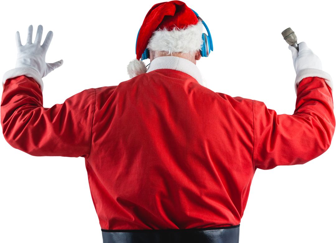 Rear View of Santa Claus in Transparent Background Listening with Headphones - Download Free Stock Images Pikwizard.com