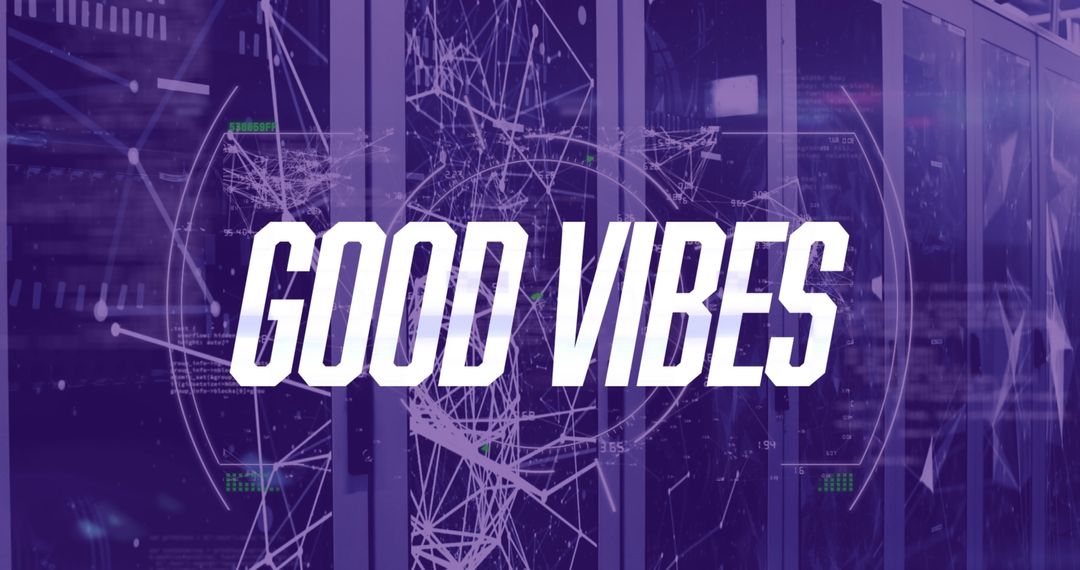 Good Vibes Text with Digital Networking Server Room Background