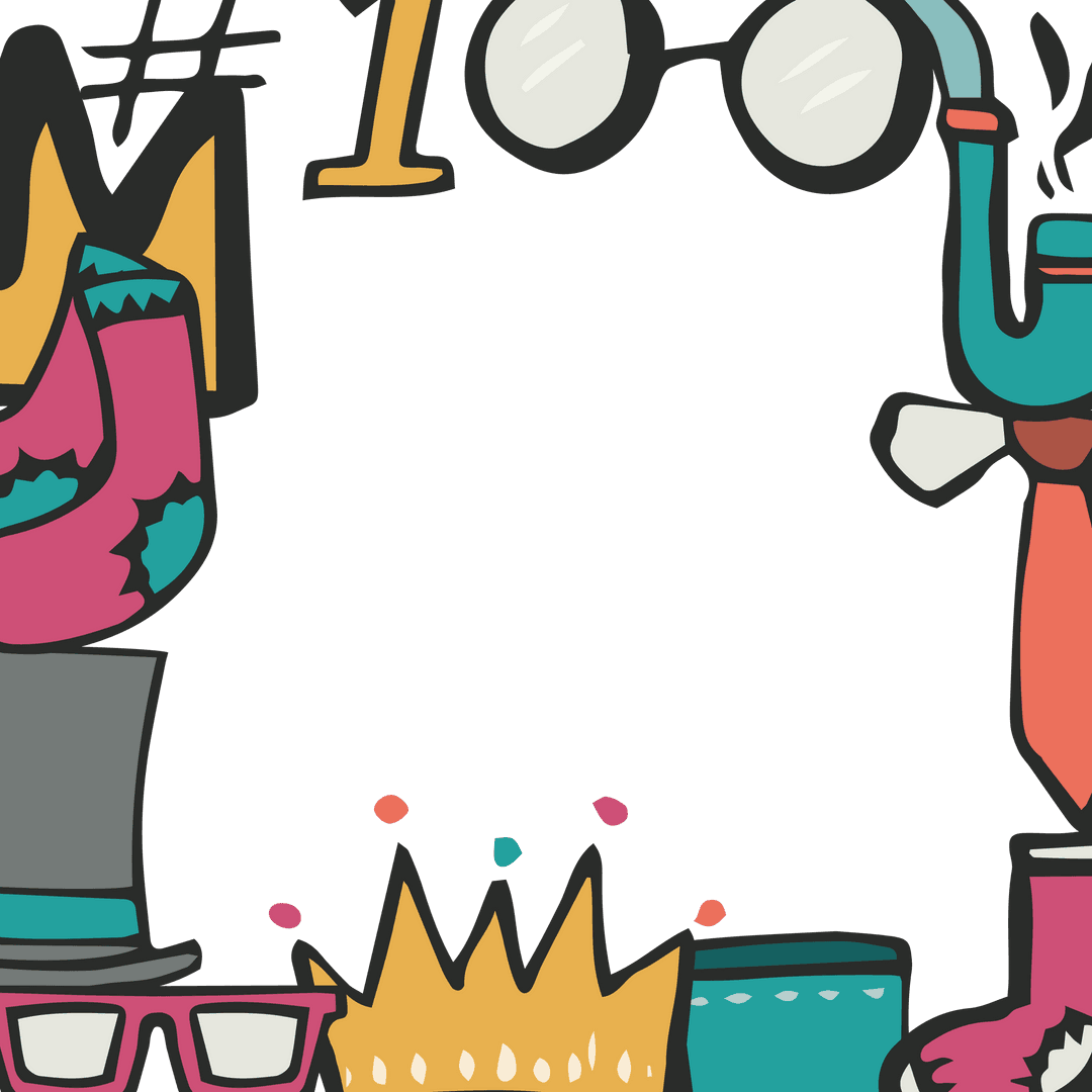 Colorful Decorative Icons on Transparent Background Each Corner