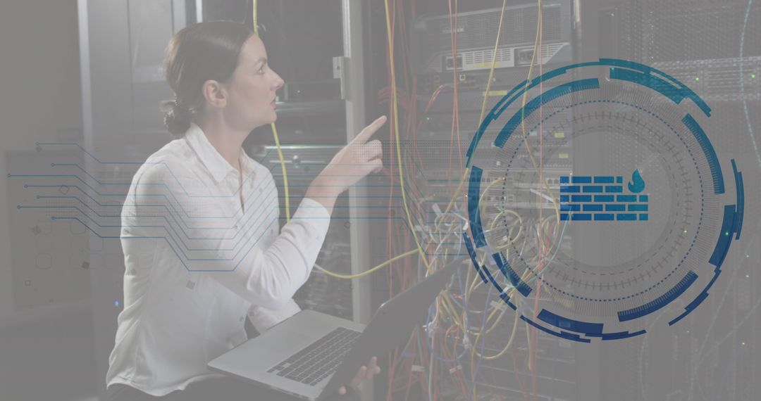 Female Engineer Ensuring Network Security in Data Center