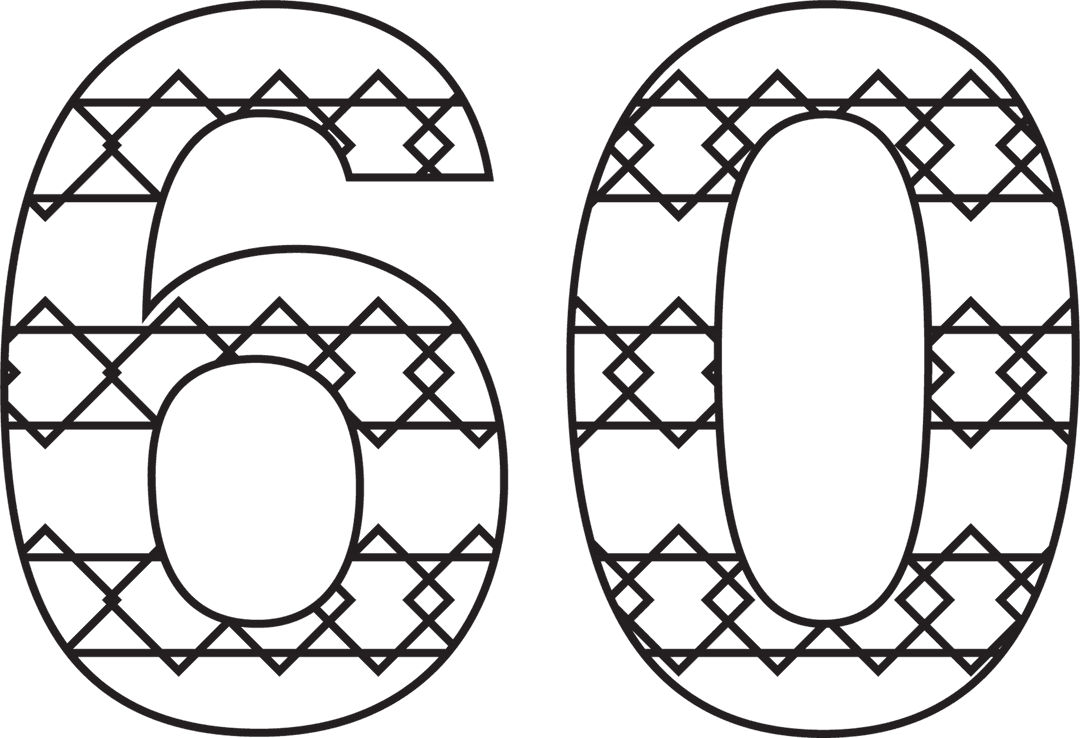 Decorative Number 60 with Patterns on Transparent Background
