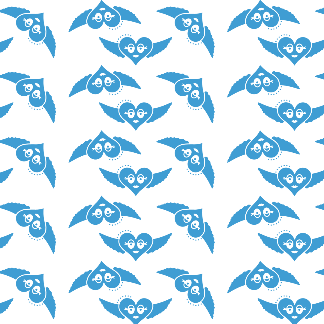 Seamless Winged Hearts Pattern on Transparent Background