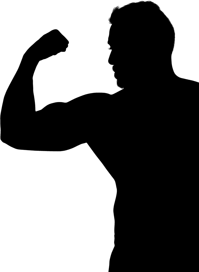 Strong Man Silhouette Flexing Muscles on Transparent Background