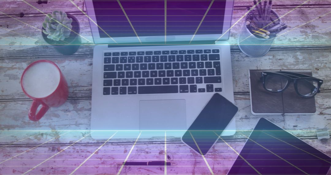 Futuristic Desk with Technology Devices and Digital Elements