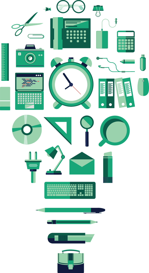 Transparent Office Tools in Green Abstract Vector Set