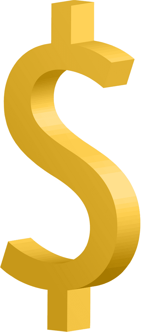 Golden Dollar Sign on Transparent Background