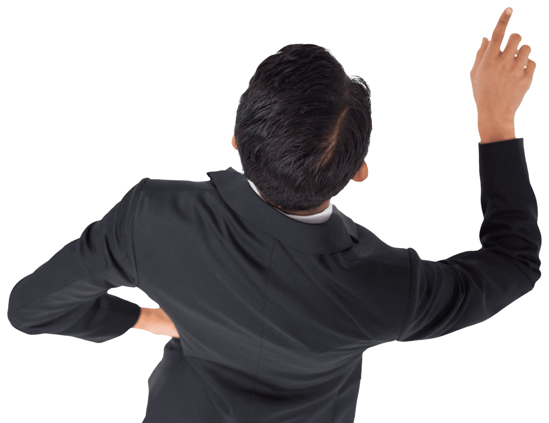 Transparent Bi-racial Businessman Gesturing Upwards