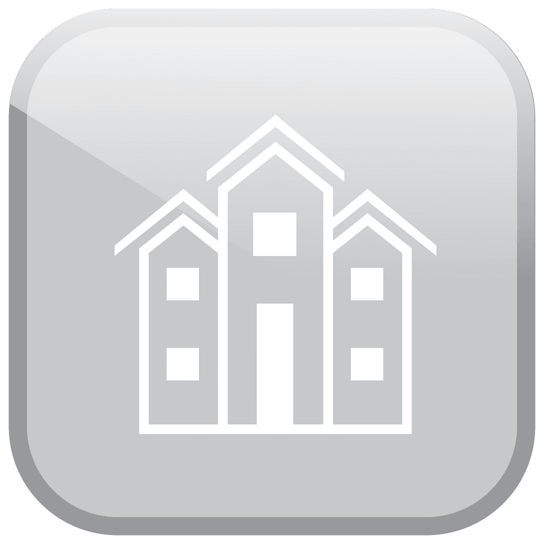 Minimalist Building Icon on Transparent Square Background