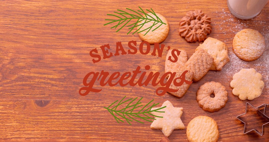 Season's Greetings Over Rustic Christmas Cookies