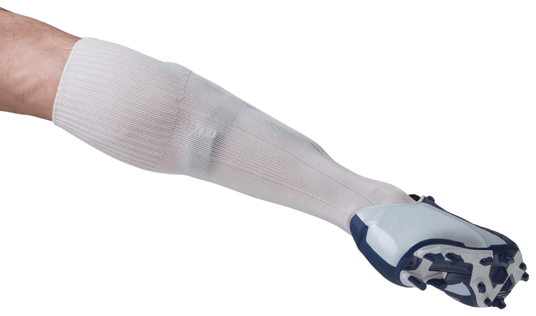 Football Player Leg with White Sock and Cleat on Transparent Background