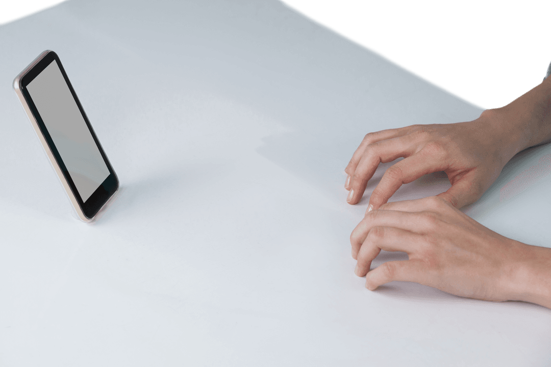 Transparent Hand Hovering Over Invisible Keyboard Near Phone
